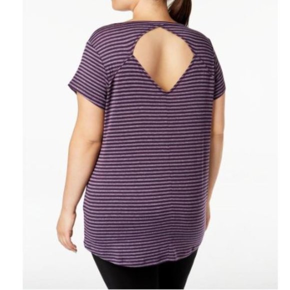 Ideology Plus Size Striped Cutout-Back T-Shirt 1X - Picture 2 of 2